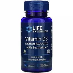 Вітамін D-3 5000 МО Life Extension з йодом 60 капсул