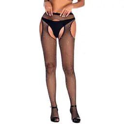 Колготки з вирізами та стразами еротичні блискучі Very Sexy One size чорний