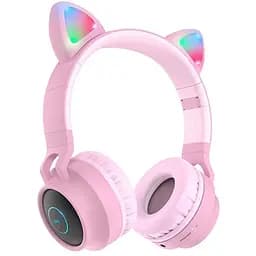 Навушники бездротові Hoco W27 Cat Ear накладні з вушками та LED підсвічуванням рожевий