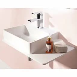 Раковина підвісний Volle Solid Surface з поличкою з каменю 58x37x12,5 см білий/soft touch 13-40-415, Білий - мініатюра 3