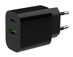 Мережевий зарядний пристрій Gembird TA-UC-PDQC20-01-BK, чорний, 20 Вт, 1xType-C (PD3.0) / 1xUSB (QC3.0)