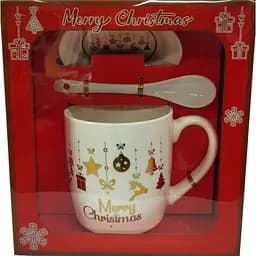 Новогодняя чашка Gee! 330 мл с тарелочкой и ложкой в ​​коробке белая kr-2025-11 (2414796262)