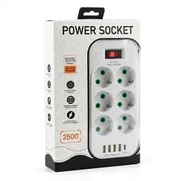 Мережевий фільтр-подовжувач Power Socket D-6, 10x220V-2500W, 4xUSB, 1xType-C PD