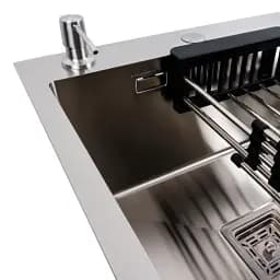 Кухонна мийка Platinum Handmade 78x50С R з нержавіючої сталі 3.0 мм квадратний сифон 78x50x22 см сатин - мініатюра 7