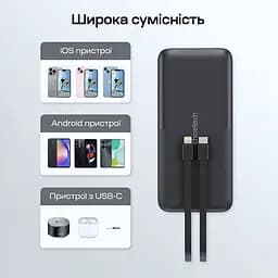 Повербанк 10000mAh Choetech B654 Black 22.5W QC3.0 PD3.0 вбудовані кабелі Type-C та Lightning (43-00147) - мініатюра 11