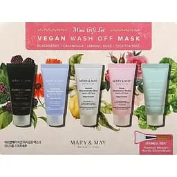 Набор глиняных масок Mary&May Vegan Wash off MasK Mini Gift Set 5 шт. по 30 г + щетка (BT20411)