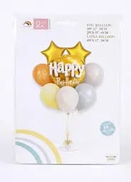 Набір надувних фольгованих кульок Happy Birthday з жовтими зірками яскраві декоративні для свят 6 шт Різні кольори - мініатюра 2
