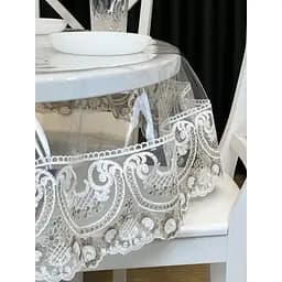 Силиконовая скатерть с бело-кофейным кружевом Арка 15см 350х130 см