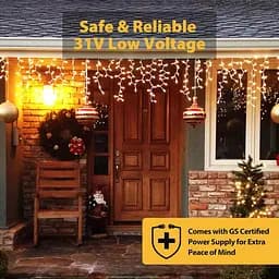 Гірлянда SALCAR 5m 200 LED Icicle Lights, живлення від мереж різдвяні казкові вогні з 24 краплями, 8 миготливих режимів - мініатюра 2