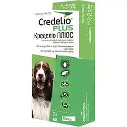 Противопаразитарные таблетки для собак Credelio Plus от блох, клещей и гельминтов 11-22 кг 1 шт.