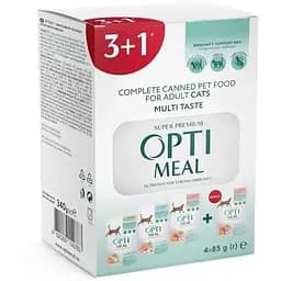 Упаковка влажного корма для кошек Optimeal Adult Cats Multi Taste набор 3+1 с разными вкусами 340 г