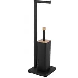 Стойка для ершика и туалетной бумаги Yoka Saki black bamboo PD.SAKI-BLK, Черный матовый
