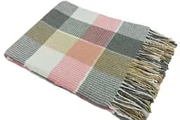 Плед бавовняний Vladi Валенсія 140х200 білий-дим-пісок-яскраво-рожевий (10313)