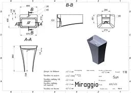 Умивальник Miraggio SUN (0002390) Miramarble, Глянцевий, Підлоговий/Пристінний, Білий - мініатюра 2
