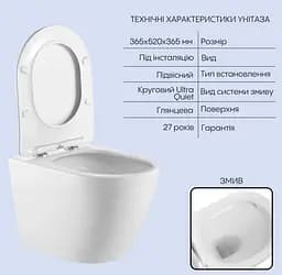Набір Q-tap Nest 4 в 1 підвісний унітаз Robin 520x365x365 + комплект інсталяції QT13332381AW47498 - мініатюра 2