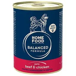 Полнорационный консервированный корм Home Food для взрослых собак Паштет с говядиной и курицей 360 г