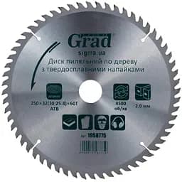 Диск пилковий по дереву Grad з твердосплавними напайками 250×32(30;25.4)×60T (1958775)