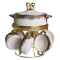 Суповий набір Yiwu із порцеляни на металевій підставці білий FM-A23-2