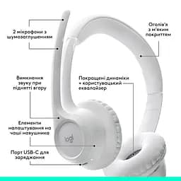 Гарнітура Logitech Zone 300 Wireless Headset BT White (981-001417) - мініатюра 6