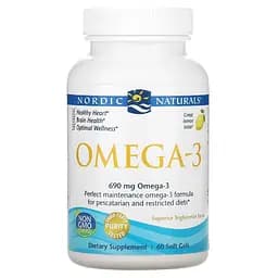 Омега-3 Nordic Naturals со вкусом лимона 1000 мг 60 гелевых капсул