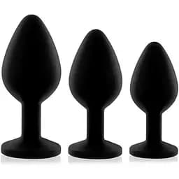 Набір силіконових анальних пробок із кристалом Rianne S: Booty Plug Set Black