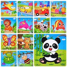 Деревянная игрушка Пазлы, 9 деталей (животные, транспорт, морские обитатели), 15x15x0.5 см (в ассортименте)