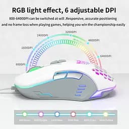 Комп'ютерна мишка Onikuma C12 для ПК та ноутбука провідна USB з RGB підсвіткою та 800-6400 DPI ергономічна Білий - мініатюра 5