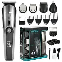 Машинка для стрижки Vgr  аккумуляторна 11 в 1 універсальна, для бороди та носа, сіра