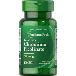 Вітаміни та мінерали Puritan's Pride Chromium Picolinate 500 mcg Yeast Free, 100 таблеток