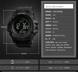 Cпортивний годинник Skmei 1356 Compass з компасом тактичні удароміцні (Чорний) - мініатюра 5