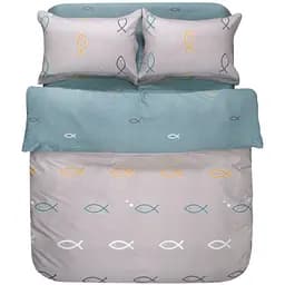 Комплект постільної білизни Lotus Home Fishi сатин полуторний сіро-зелений (svt-2000022336383)