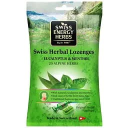 Леденцы от простуды Swiss Energy Herbal Lozenges Bag 20 herbs + Eucalyptus and Menthol от кашля, боли в горле и заложенности носа, 20 альпийских трав, ментол и эвкалипт 12 травяных леденцов (55 г)