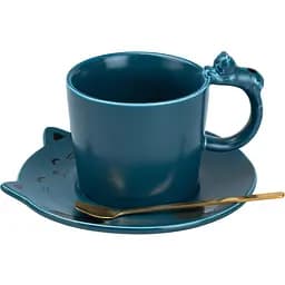 Чашка керамическая Happy Life Котики с блюдцем и ложкой синяя 250 мл HP7202BL
