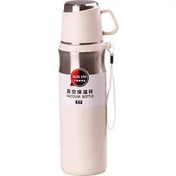 Термос 600 мл з чашкою і ремінцем, білий Happy Life HPGM80155W