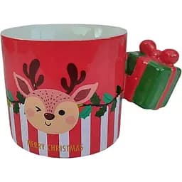 Чашка новогодняя Olens 8030-295 Новогодний сюрприз с декоративной рукояткой керамика 350 мл Красная