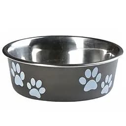 Flamingo Bella фламінго белла миска для собак, нержавійка, чорний, з малюнком лап 0.3, 12 см