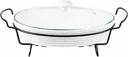 Мармит Maestro MR-11260-74 Керамическая кастрюля с крышкой 1,6л на подставке овальная 30см х 23см Белый