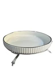 Керамическое блюдо 1574S с рельефом на серебристой подставке 28 см