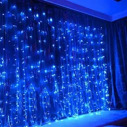 Гірлянда штора завіса Водоспад 3х3 м 280 LED велика лампа 3D (білий шнур, з перехідником) Синя - мініатюра 4