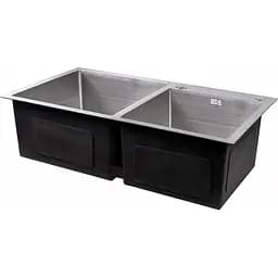 Мийка для кухні Lidz Handmade H7843 з двома чашами інтегрована 3.0/1.0 мм Brushed Steel (LDH7843BRU35387) - мініатюра 2