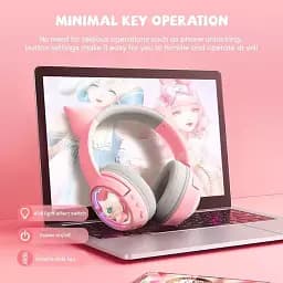 Бездротові ігрові навушники з вушками Onikuma B5 Bluetooth гарнітура з мікрофоном та RGB Pink (19116) - мініатюра 6