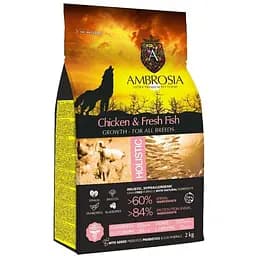 Сухий корм Ambrosia Grain Free для цуценят усіх порід з куркою та свіжою рибою 2 кг