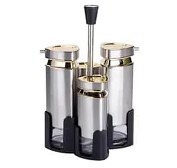 Органайзер набор Condiment Set для специй на подставке с 4 емкостями для специй 10х10х17 см Нержавеющая сталь