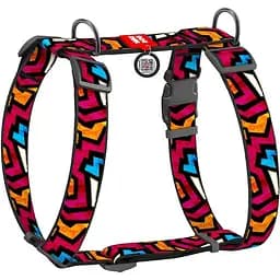 Шлейка для собак Waudog Nylon анатомическая H-образная с QR-паспортом, рисунок "Граффити", пластиковый фастекс, XL