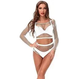 Комплект еротичний сітчастий топ та трусики S/M Білий K0545-3