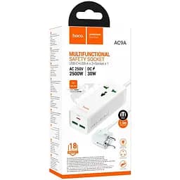 Мережевий фільтр HOCO AC9A на 1 розетку + 2 USB + USB-C, 30W, 220В, кабель 1.5 м, White, Box - мініатюра 4