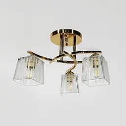 Стельовий золотий світильник на 3 білих плафони Ø 35 см | Арт. 91173/3 FGD | Line F