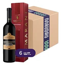 Упаковка вина Marani Kindzmarauli червоне напівсолодке 4.5 л (0.75 л x 6 шт.) у подарунковій упаковці