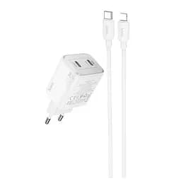 Мережевий зарядний пристрій з кабелем Hoco N42 Elogiado dual-port PD45W(2C) charger set(C to iP) білий