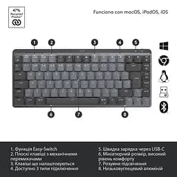 Клавіатура бездротова механічна Logitech MX Mechanical Mini Minimalist Graphite (920-010780) - мініатюра 3
